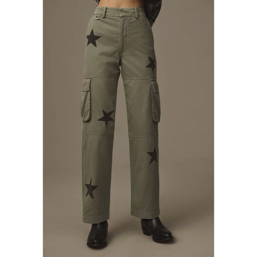 Pistola Womens Green Addie High Rise Cargo Trousers Royal Honor Stars Sz 30 - Picture 2 of 9